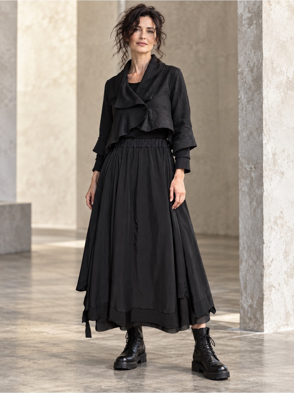 Moyuru International Black Asymmetrical Lagenlook Maxi Skirt Size M NWT